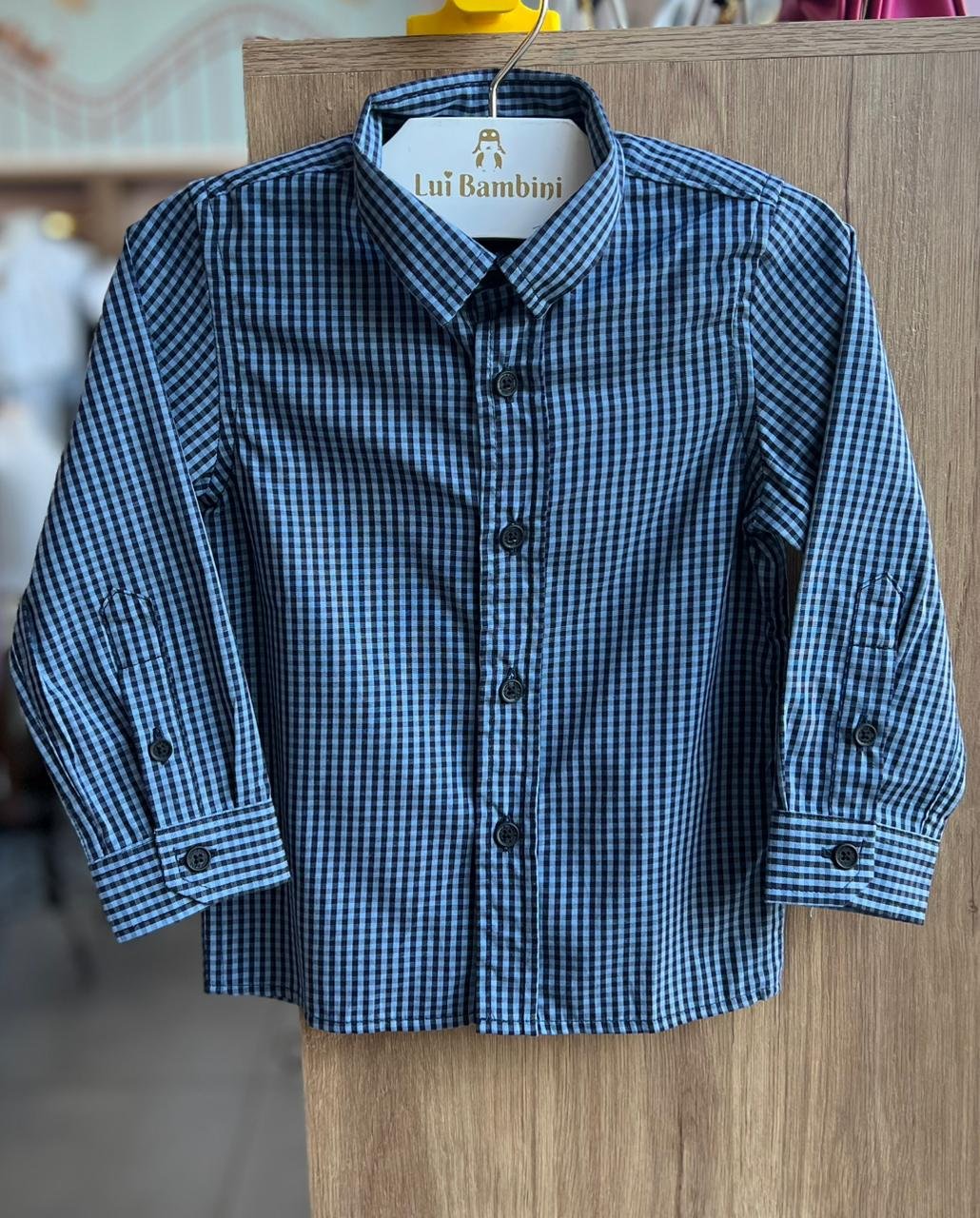 CAMISA MANGA LONGA XADREZ MICRO MENINO KING&JOE - AZUL/MARINHO