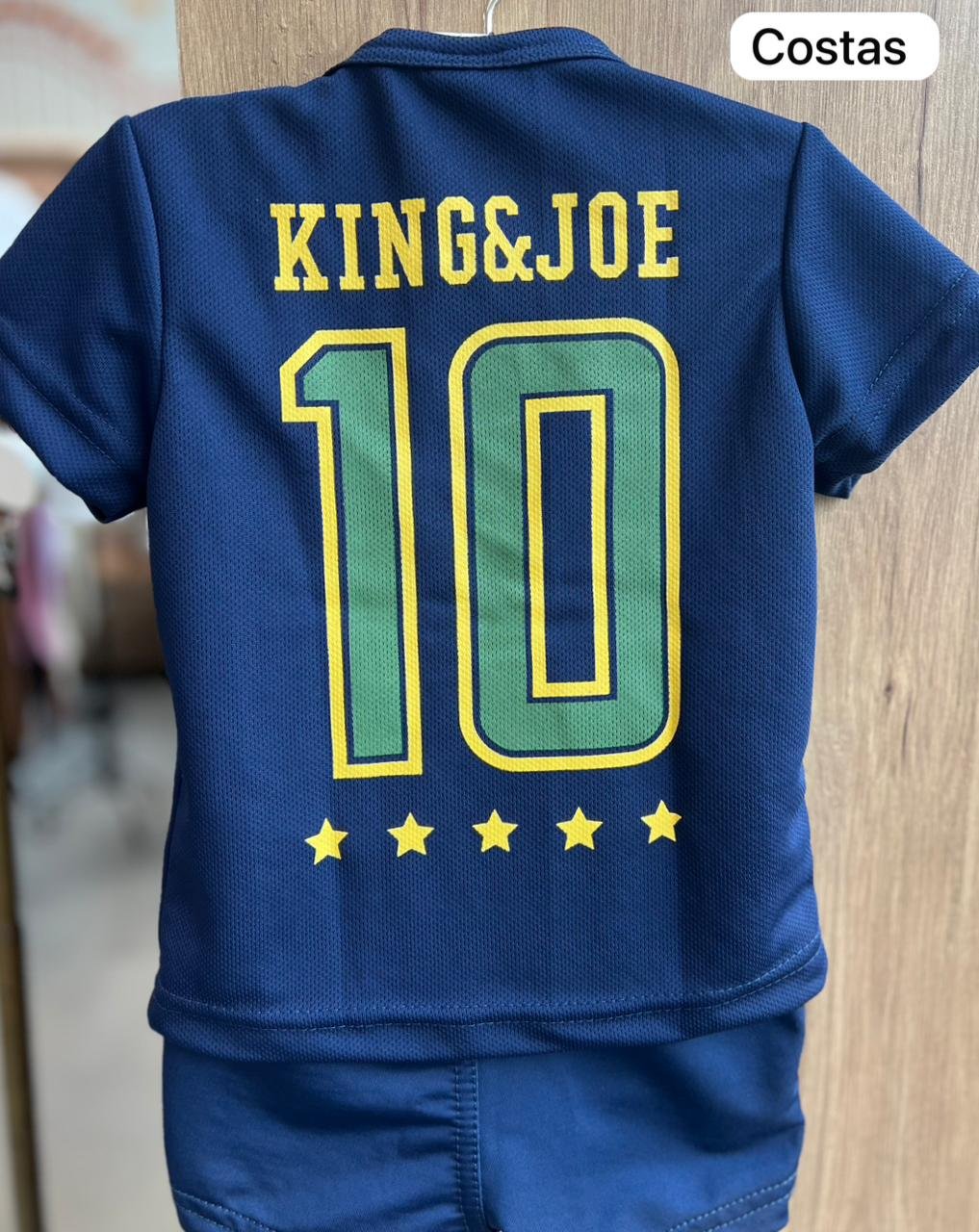 CONJUNTO CAMISA MANGA CURTA BRASIL DRY FITNESS COPA DO MUNDO E SHORT MENINO KING&JOE - MARINHO