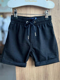 BERMUDA LINHO ELÁSTICO CÓS CORDÃO BOLSO MENINO RICHES - PRETO