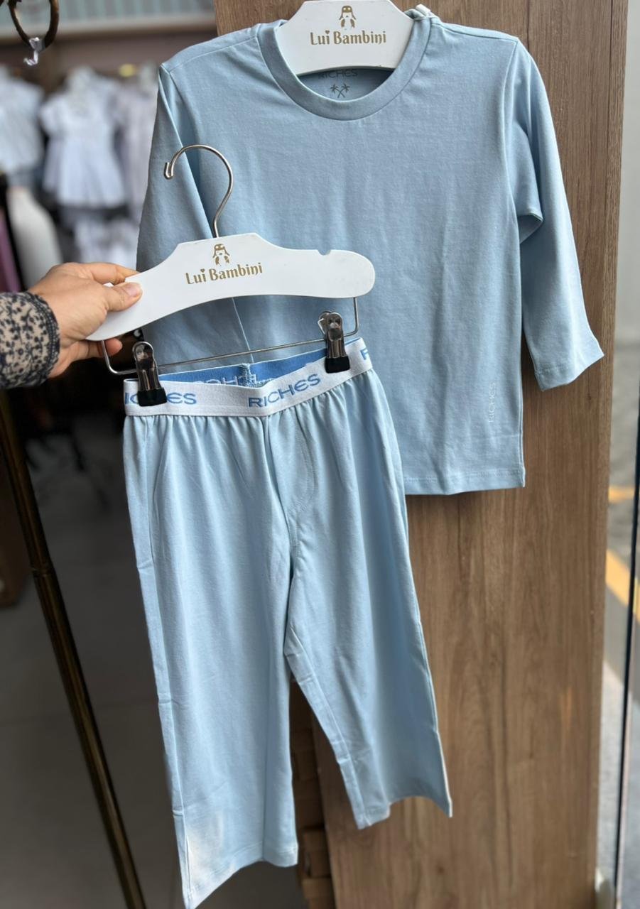 CONJUNTO PIJAMA CAMISETA MANGA LONGA E CALÇA ELÁSTICO CÓS MENINO RICHES - AZUL