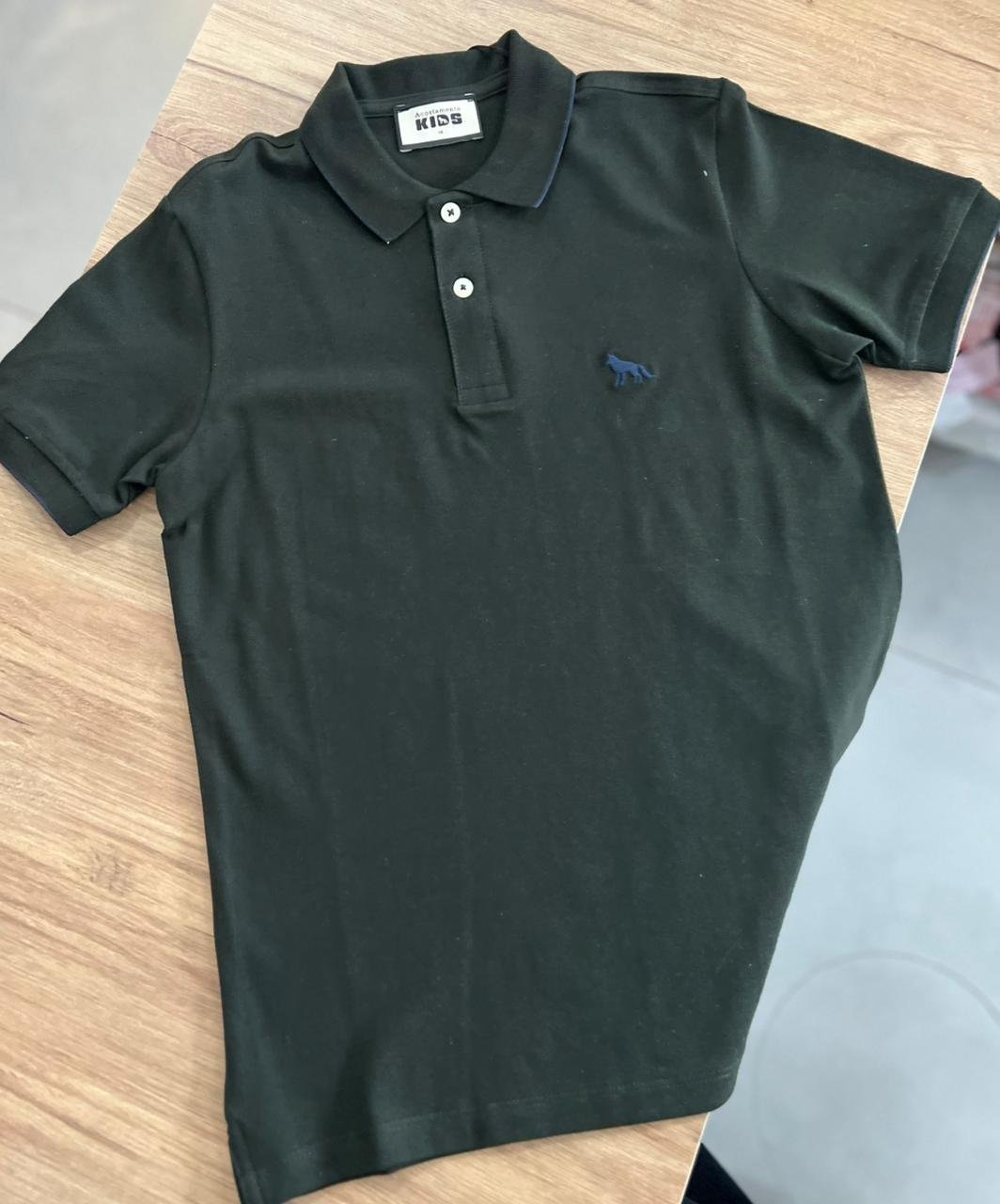 CAMISETA MANGA CURTA POLO LOBO MINIMALISTA BORDADO MENINO ACOSTAMENTO - VERDE ESCURO