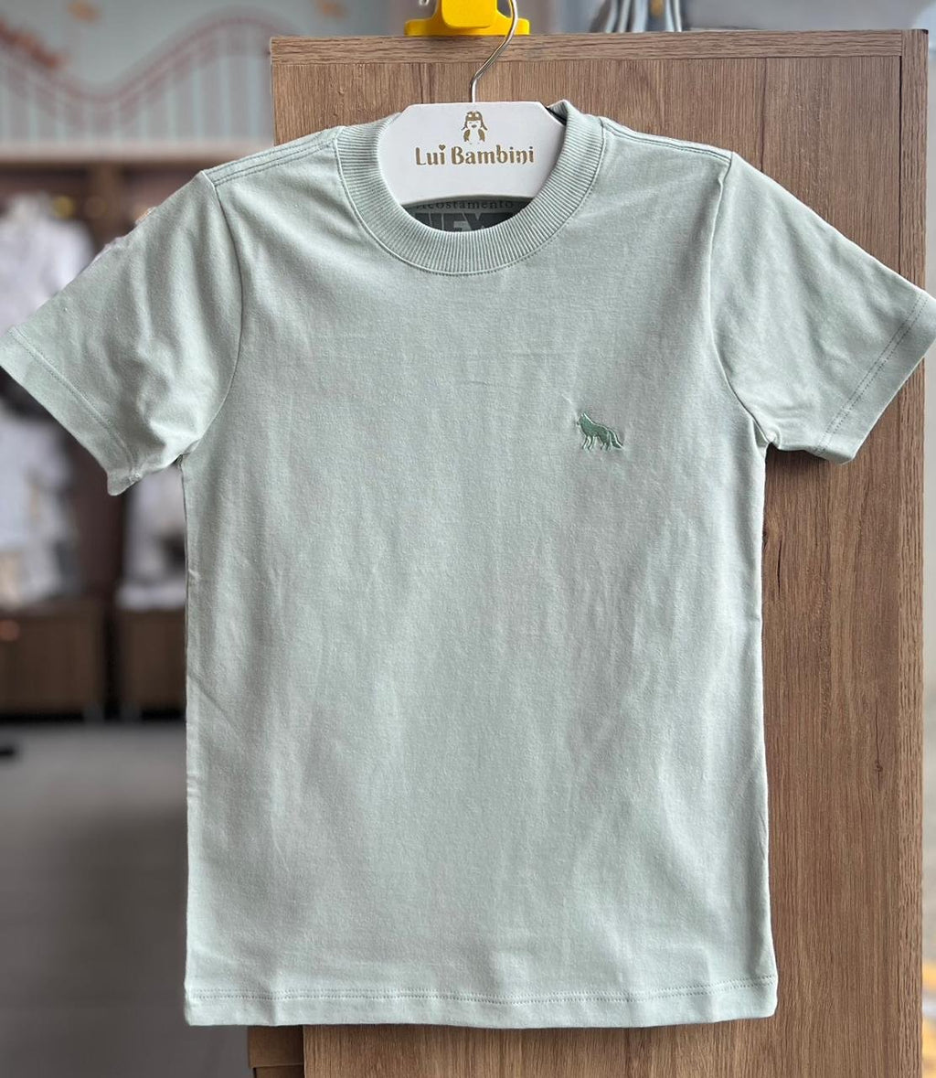 CAMISETA MANGA CURTA BORDADO MINIMALISTA LOBO BÁSICO LISO MENINO ACOSTAMENTO - VERDE CLARO