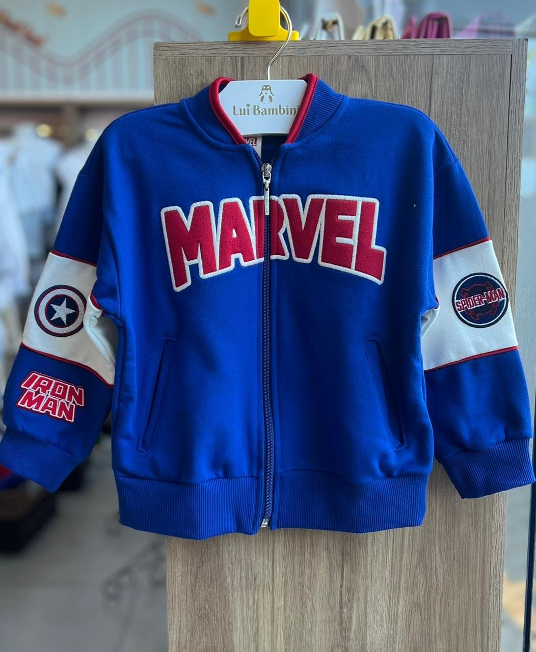 JAQUETA MANGA LONGA ZÍPER MARVEL BORDADO HEROI MENINO YOUCCIE - AZUL