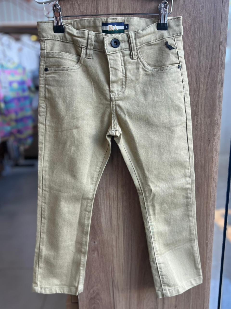 CALÇA JEANS COM AJUSTE INTERNO BOLSOS ZÍPER E BOTÃO MENINO RESERVA MINI - AREIA
