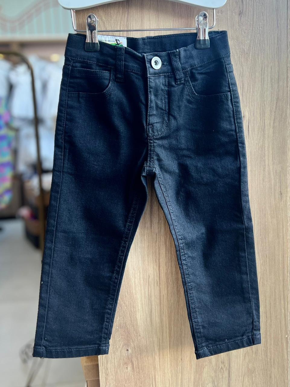 CALÇA JEANS COM AJUSTE INTERNO BOLSOS ZÍPER E BOTÃO MENINO RESERVA MINI - PRETO