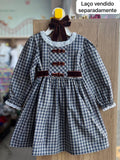 VESTIDO MANGA LONGA XADREZ BABADO RENDA LAÇOS MENINA BARBARA KIDS - MARINHO