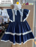 VESTIDO MANGA CURTA BABADO NERVURAS RENDA BABADO MENINA BARBARA KIDS - MARINHO
