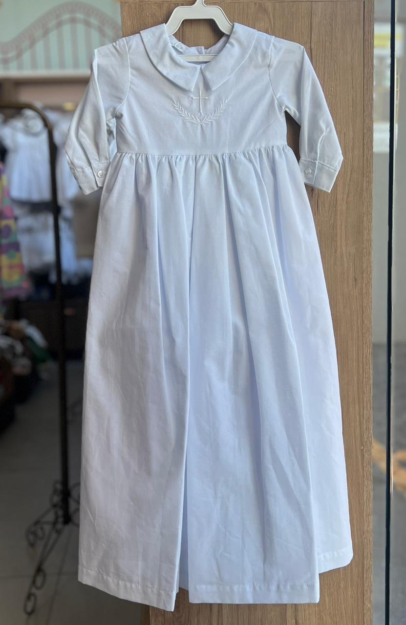 MANDRIÃO MANGA LONGA BATIZADO BORDADO CRUZ FOLHAS UNISSEX BARBARA KIDS - BRANCO