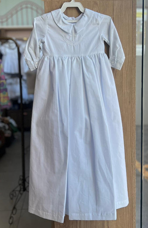 MANDRIÃO MANGA LONGA BATIZADO BORDADO CRUZ FOLHAS UNISSEX BARBARA KIDS - BRANCO