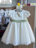 VESTIDO CLASSICO DAMINHA TULE E LAÇO CERIMONIA MENINA BÁRBARA KIDS - VERDE