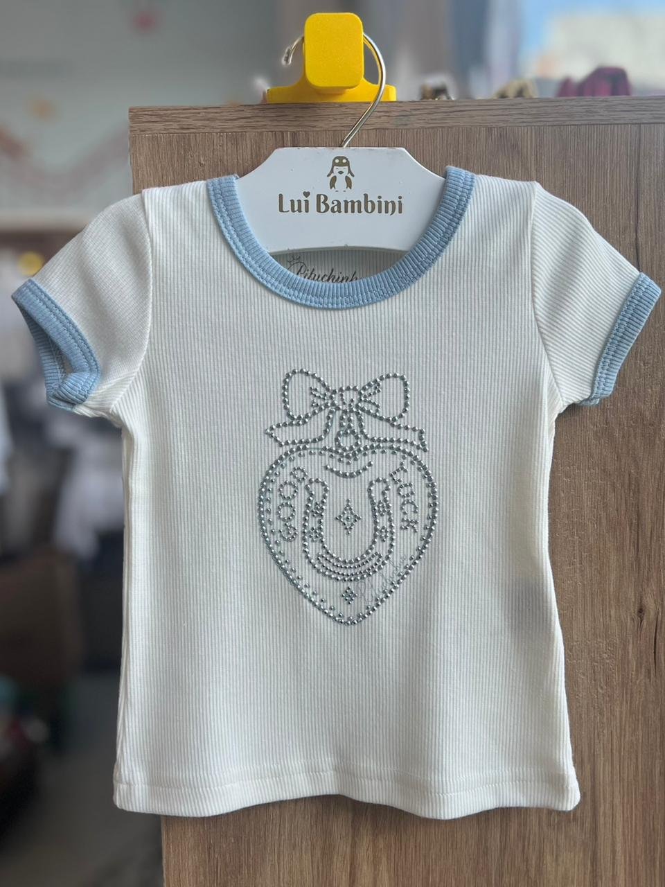 BLUSA MANGA CURTA STRASS BOIADEIRA CANELADO MENINA PITUCHINHUS - OFF