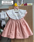 VESTIDO MANGA CURTA GOLA PALA LINHO BORDADO TRICO FLORES MENINA LUI BAMBNI - ROSA