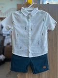 CONJUNTO CAMISA MANGA CURTA BOTÕES URSO E BERMUDA SARJA MENINO DIGI - OFF/MARINHO