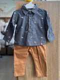 CONJUNTO CAMISA MANGA LONGA BATA CAVALO E CALÇA SARJA MENINO ANJOS BABY - CINZA ESCURO