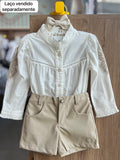 CONJUNTO CAMISA MANGA LONGA CAMISETE E SHORT COURINO MENINA ANJOS BABY - OFF/BEGE