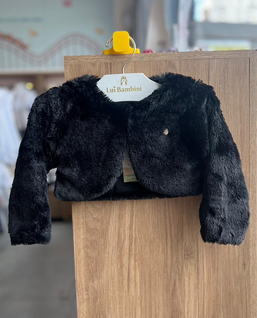CASACO BOLERO MANGA LONGA PELINHOS PINGENTE STRASS MENINA ANJOS BABY - PRETO