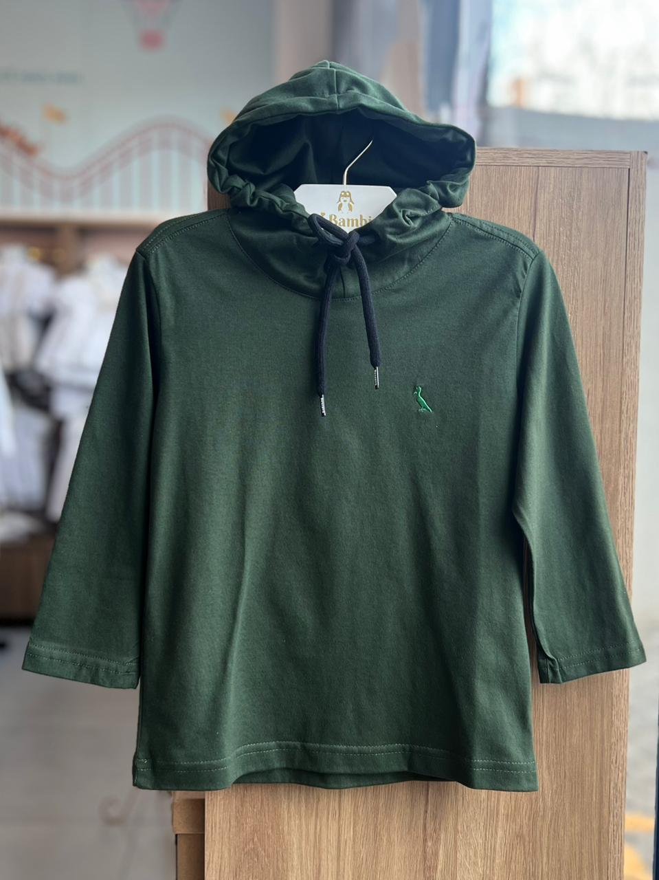 CAMISA MANGA LONGA CAPUZ HOODIE LIGHT MINIMALISTA PICA PAU MENINO RESERVA MINI - VERDE ESCURO