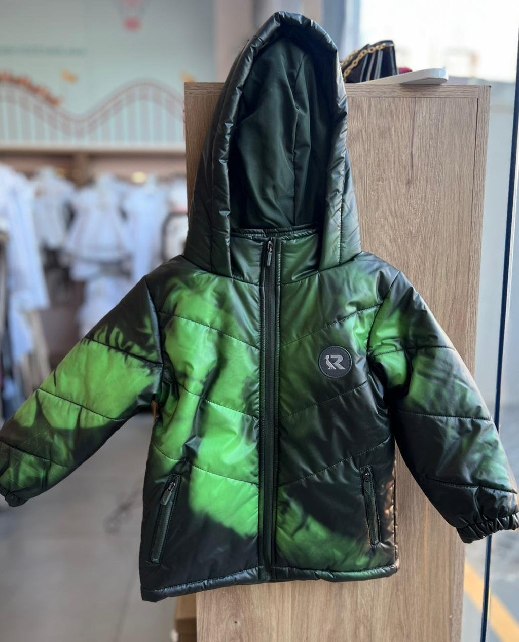CASACO MANGA LONGA BOMBER CAMALEÃO MAGIC TOUCH PUFF ZÍPER CAPUZ MINIMALISTA PICA PAU MENINO RESERVA MINI - VERDE MUSGO