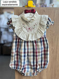 ROMPER PIMPÃO MANGA CURTA XADREZ FESTA JUNINA BABADO BORDADO MENINA LUI BAMBINI - AZUL/BEGE