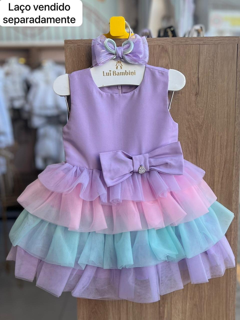 VESTIDO REGATA LAÇO BABADO TULE MENINA MALAGAH - LILÁS