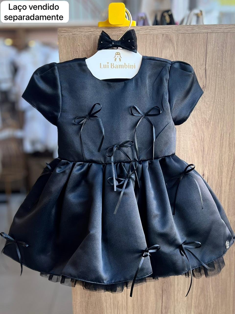 VESTIDO MANGA CURTA LAÇOS TULE ALL BLACK MENINA MALAGAH - PRETO