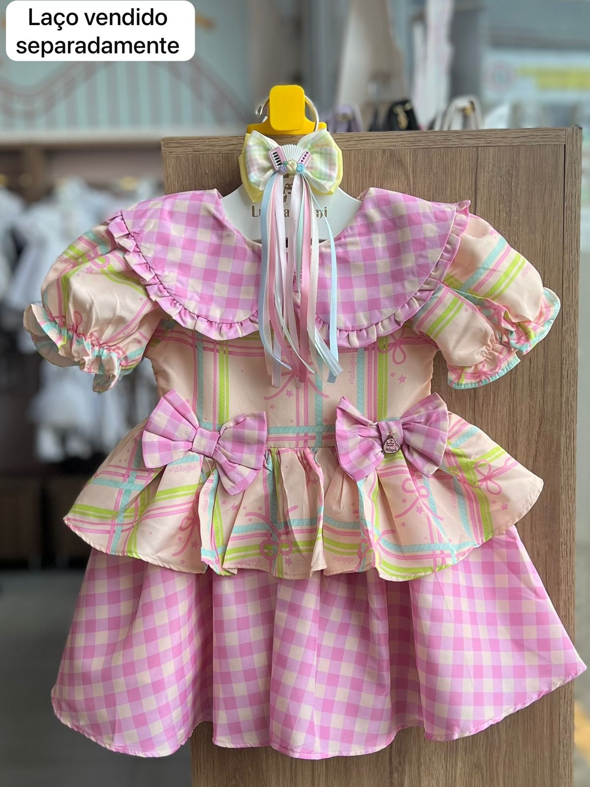 VESTIDO JUNINO MANGA CURTA GOLA XADREZ DUPLO LAÇO FESTA JUNINA MENINA MALAGAH - ROSA