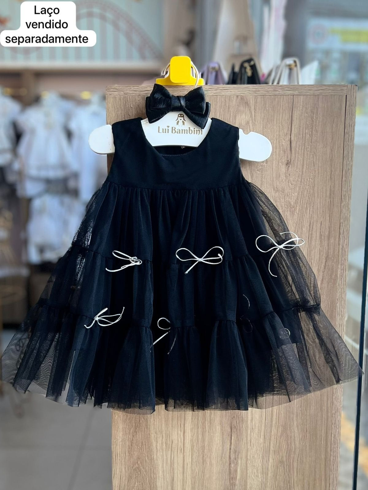 VESTIDO REGATA LAÇOS TULE BABADO MENINA MALAGAH - PRETO