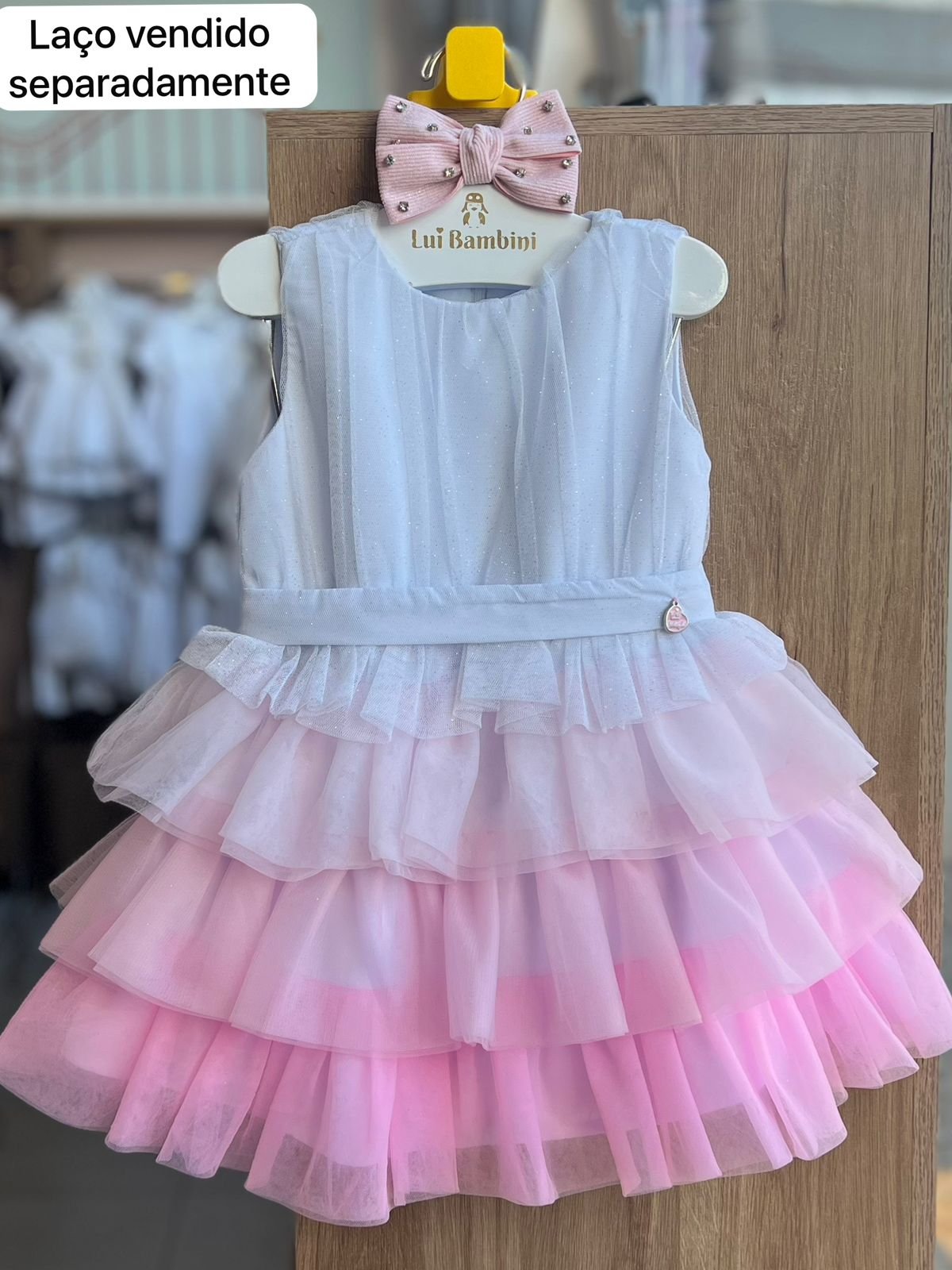 VESTIDO REGATA TULE BABADOS FITA GLITTER MENINA MALAGAH - OFF/ROSA