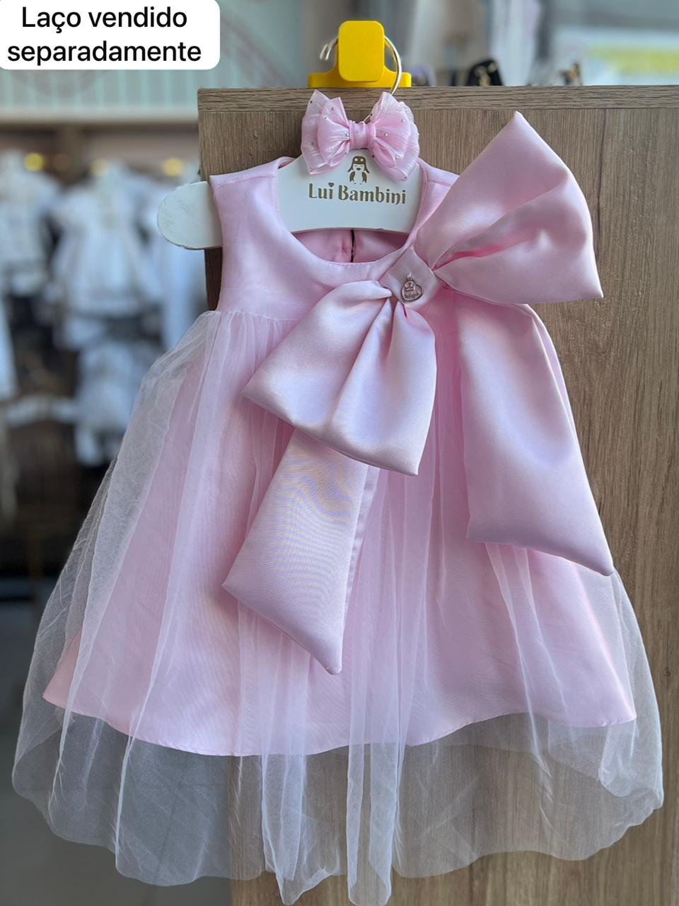 VESTIDO REGATA LAÇO SOBREPOSTO NO PEITO TULE MENINA MALAGAH - ROSA