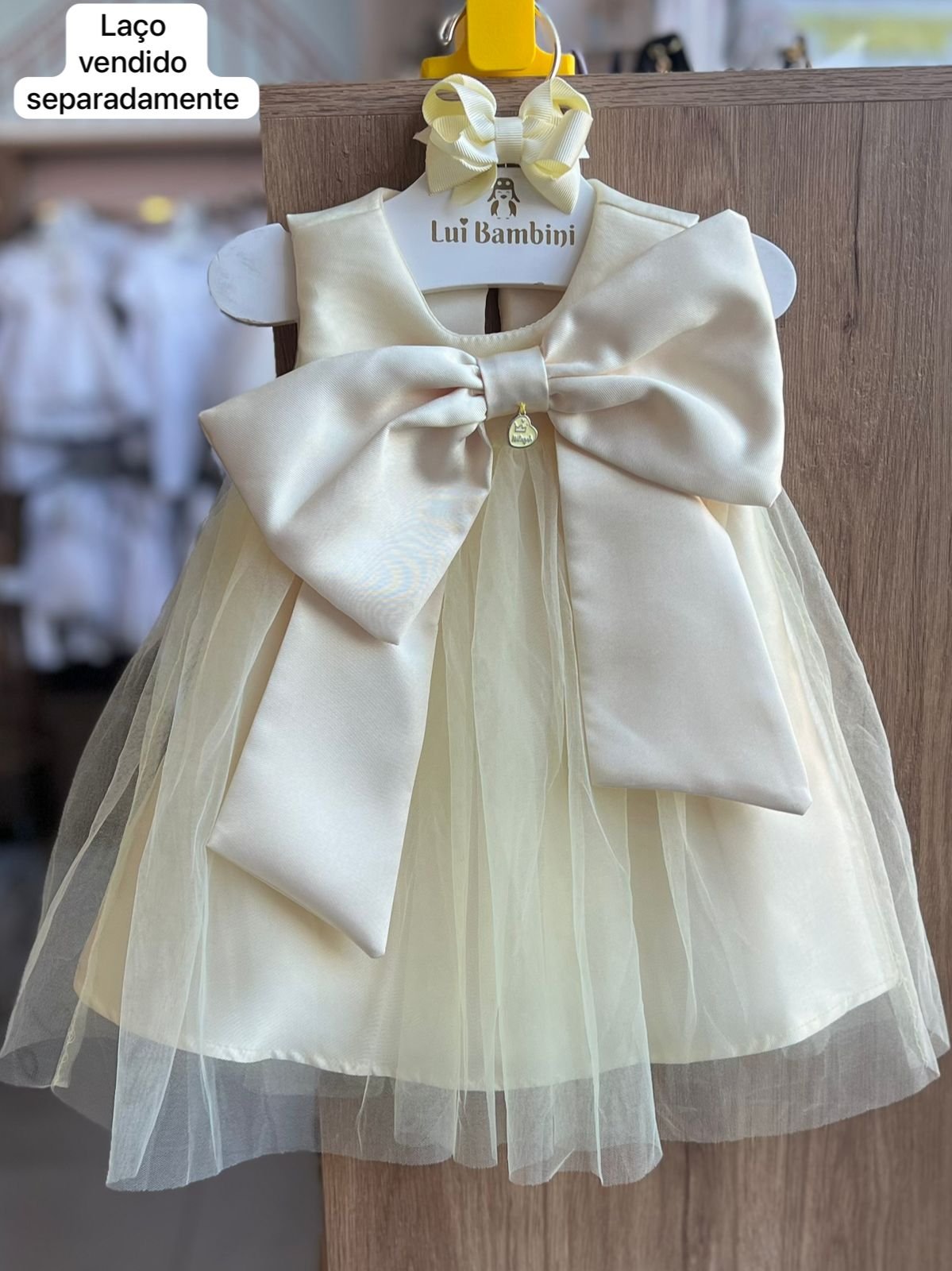 VESTIDO REGATA LAÇO SOBREPOSTO NO PEITO TULE MENINA MALAGAH - AMARELO