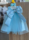 VESTIDO REGATA LAÇO SOBREPOSTO NO PEITO TULE MENINA MALAGAH - AZUL