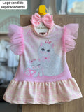VESTIDO MANGA CURTA TULE BABADO GATO MENINA MALAGAH - ROSA