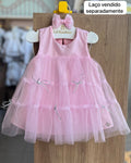 VESTIDO REGATA LAÇOS TULE BABADO MENINA MALAGAH - ROSA