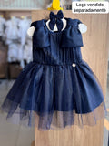 VESTIDO REGATA DUPLO LAÇO OMBRO TULE GLITTER MENINA MALAGAH - MARINHO