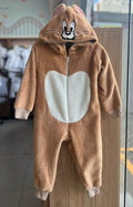 MACACÃO KIGURUMI MANGA LONGA PELINHOS PELUCIADO TOM E JERRY CAPUZ ZÍPER UNISSEX VEGGI - MARROM
