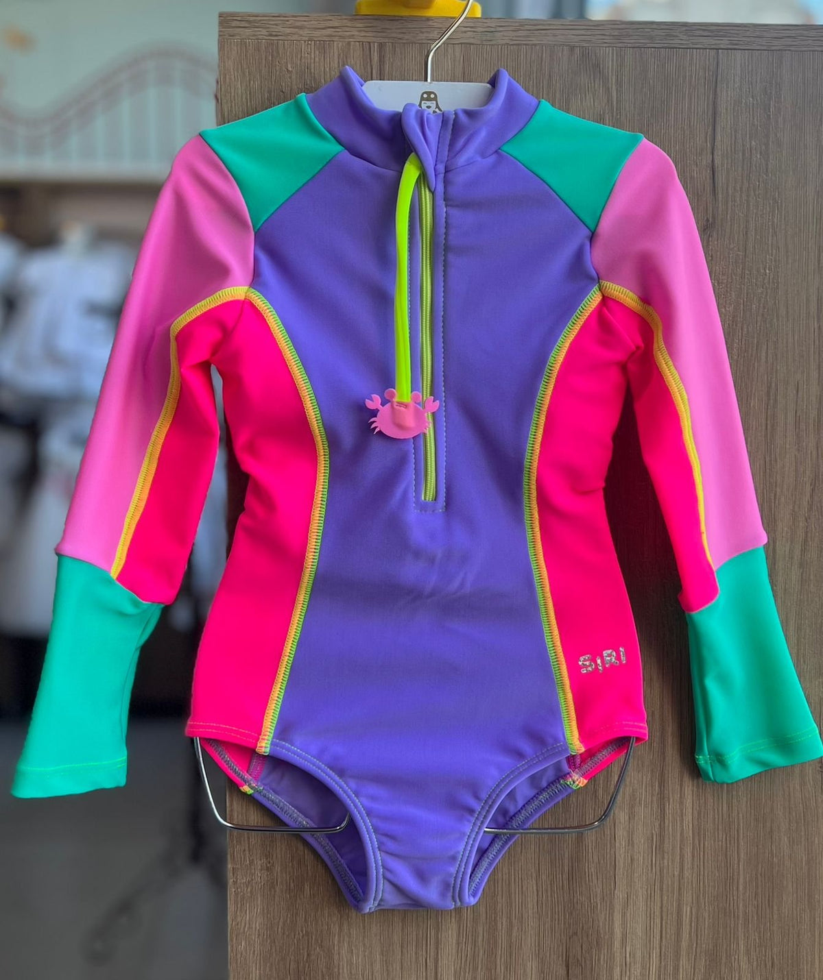MAIÔ BODY MANGA LONGA ZÍPER CORDÃO CARANQUEIJO PROTEÇÃO UV50+ MENINA SIRI - LILÁS