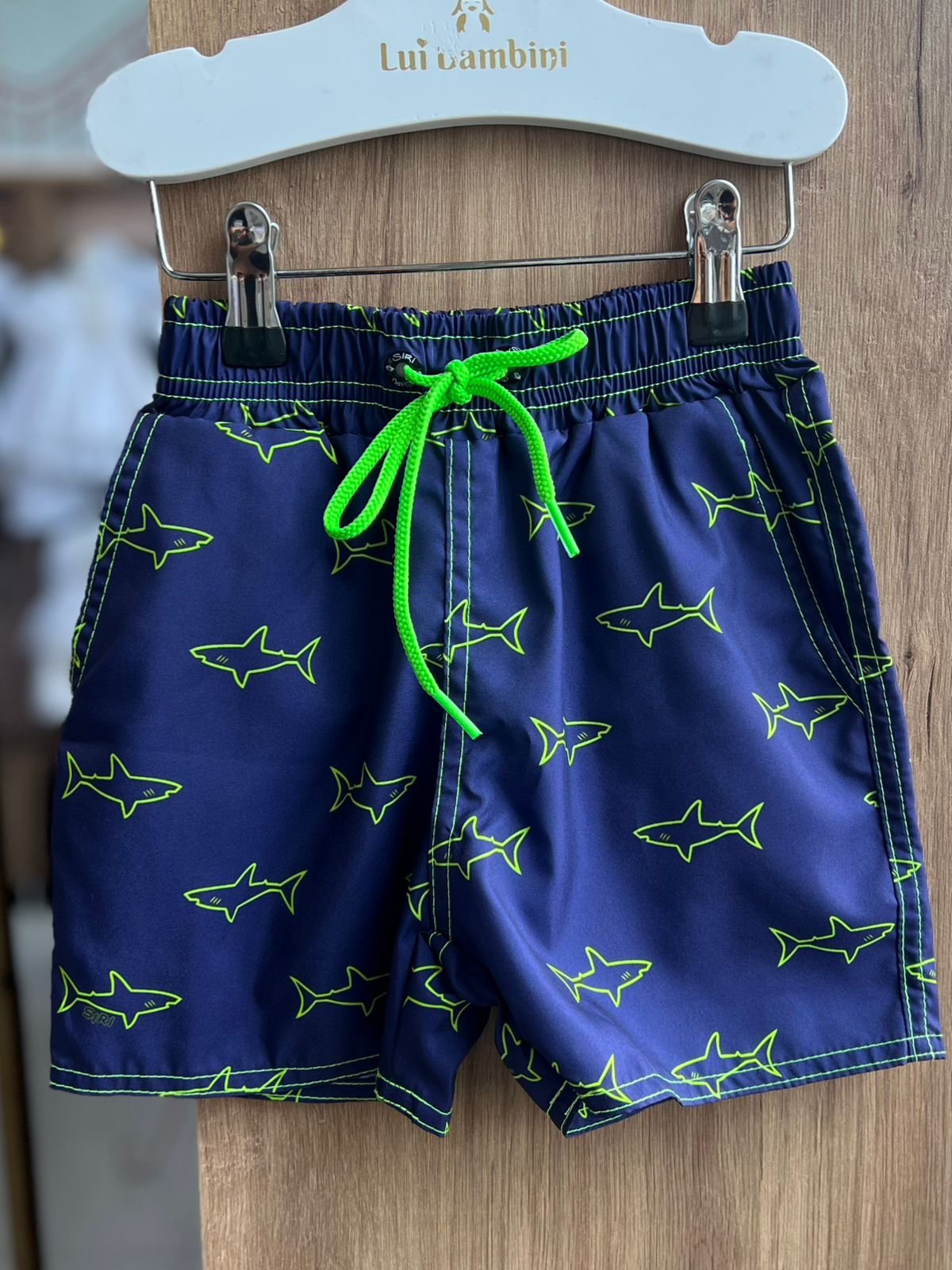 SHORT NYLON CORDÃO CÓS TUBARÃO BOLSO PRAIA MENINO SIRI - MARINHO