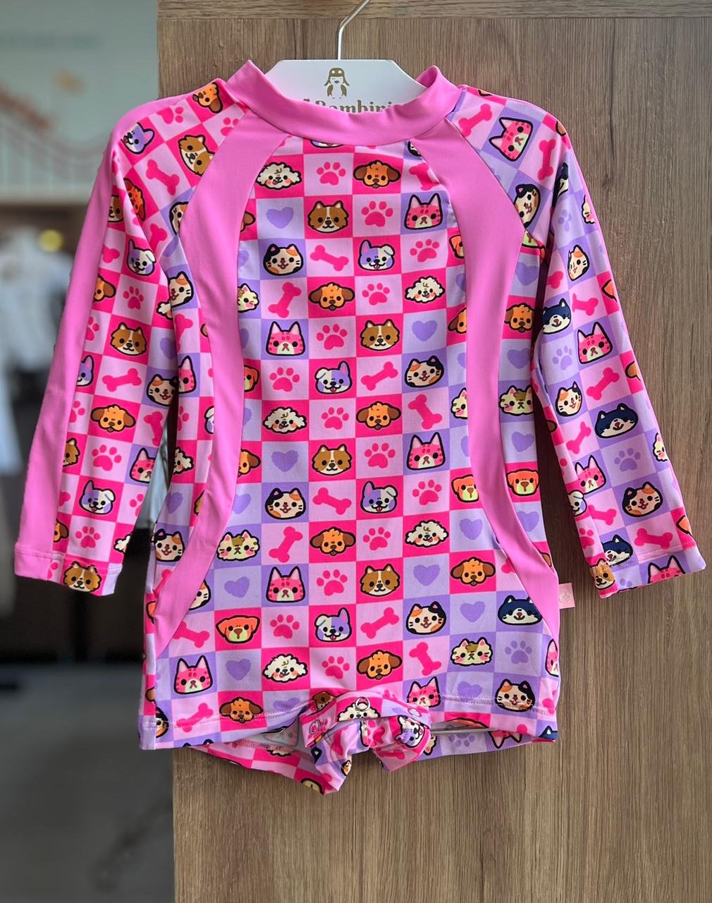 MACACÃO MANGA LONGA PET CACHORRO GATO PROTEÇÃO UV50+ MENINA SIRI - ROSA