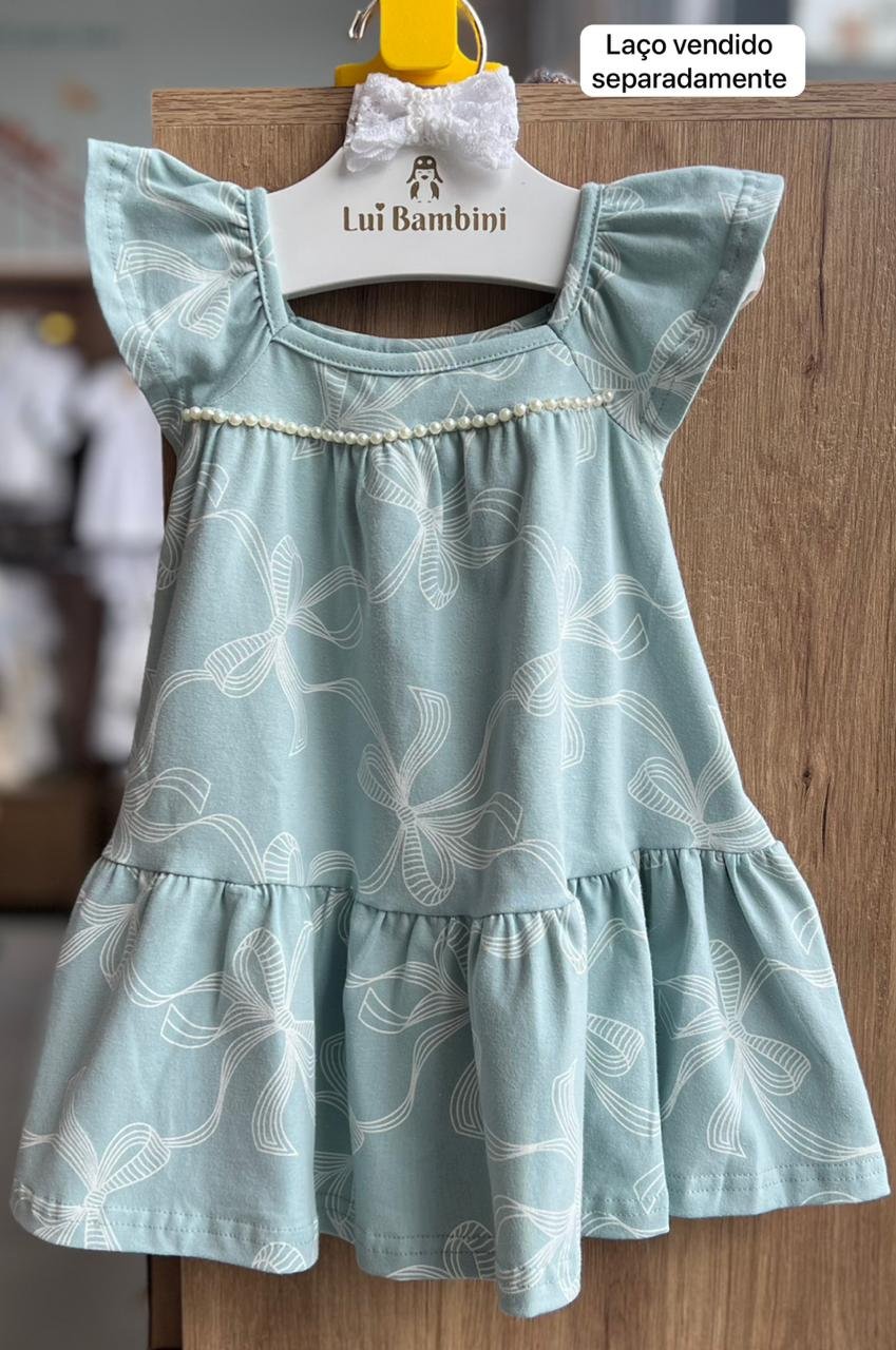 VESTIDO REGATA BABADO LAÇOS E PÉROLAS MENINA MILON - VERDE