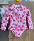 MAIÔ BODY MANGA LONGA ZÍPER MORANGO PROTEÇÃO UV50+ MENINA TIP TOP - ROSA