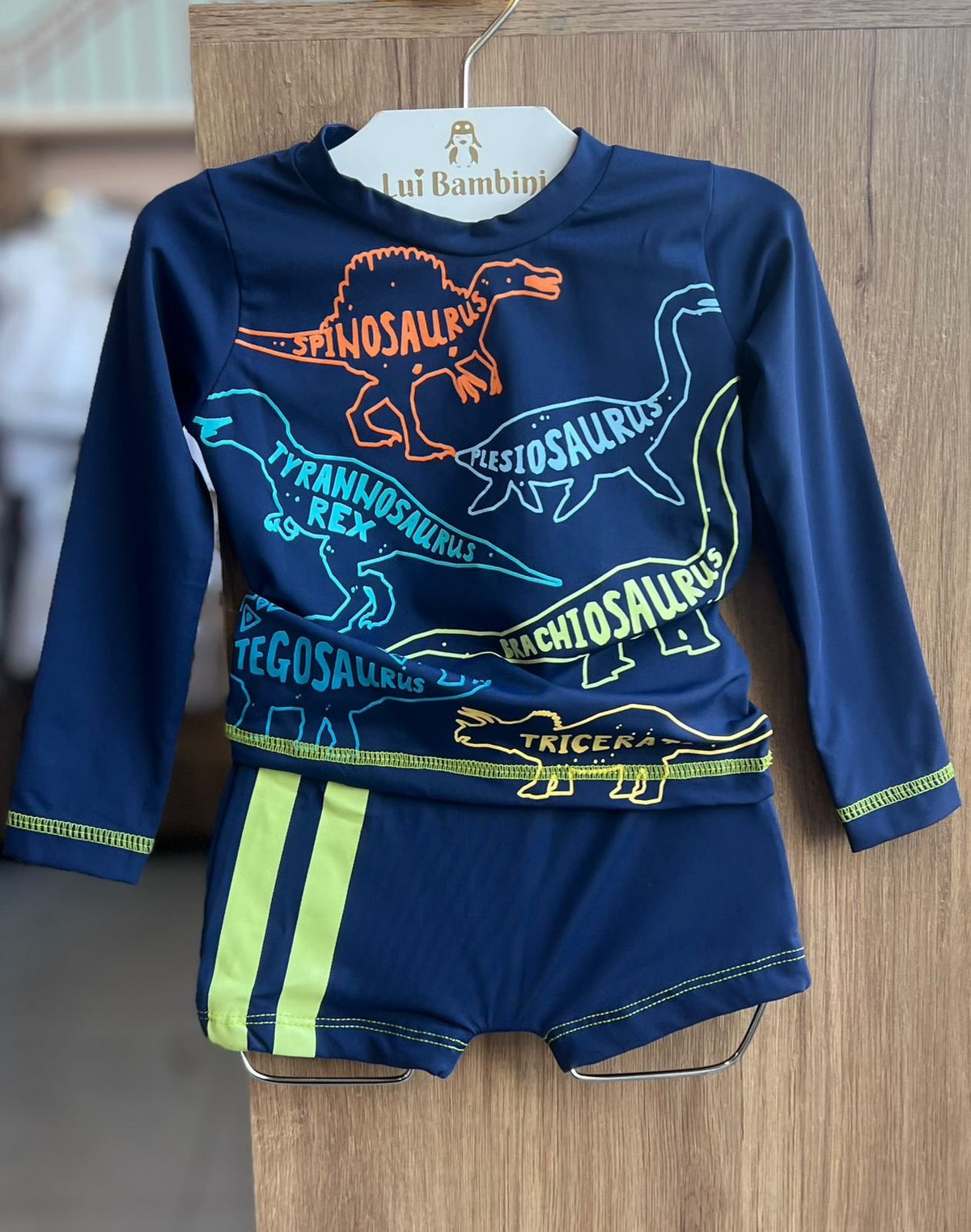 CONJUNTO CAMISETA MANGA LONGA DINO DINOSSAURO PROTEÇÃO UV50+ E SUNGA MENINO TIP TOP - MARINHO