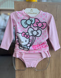 CONJUNTO BLUSA MANGA LONGA HELLO KITTY LAÇO PROTEÇÃO UV50+ E CALCINHA MENINA TIP TOP - ROSA