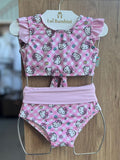 CONJUNTO BIQUINI REGATA BABADO HELLO KITTY PROTEÇÃO UV50+ E CALCINHA PRAIA MENINA TIP TOP - ROSA