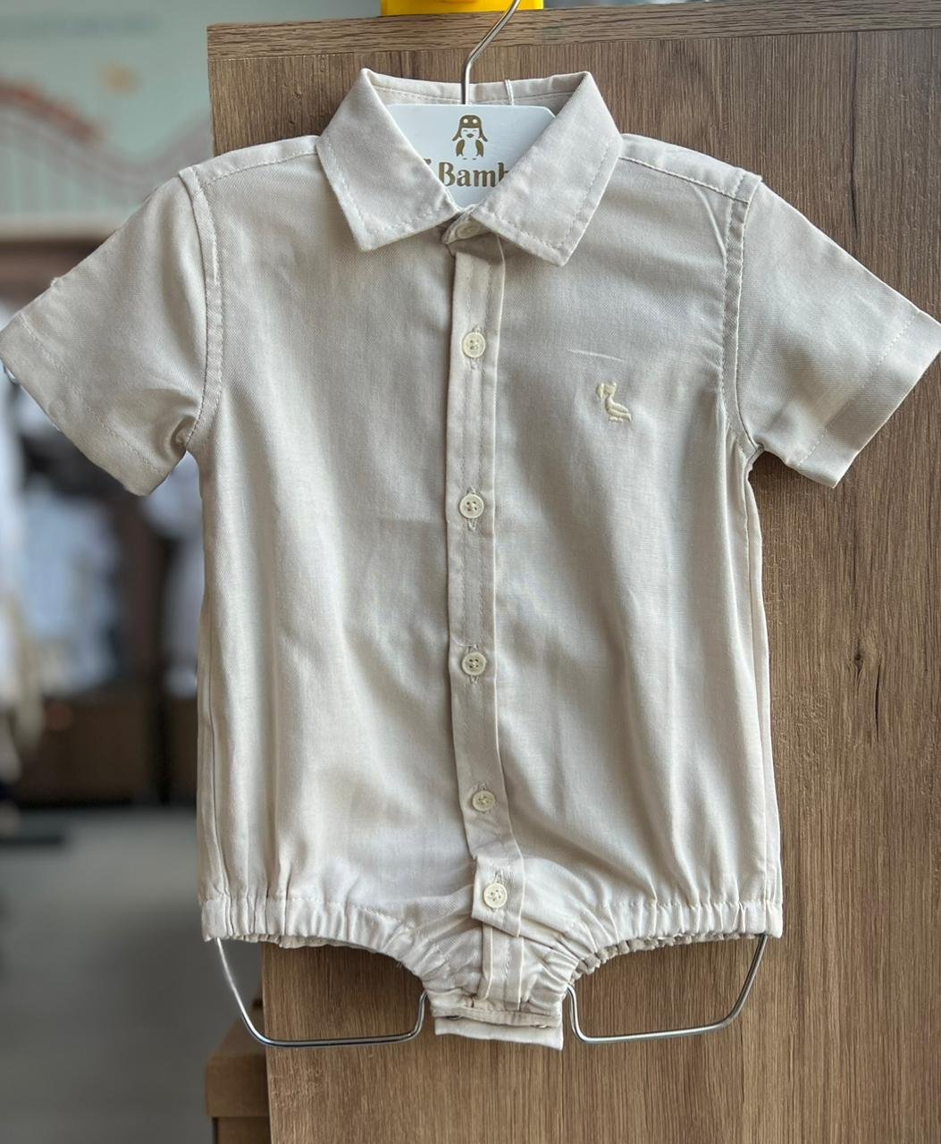 BODY CAMISA MANGA CURTA OXFORDINE BOTÕES MENINO DUDES - AREIA
