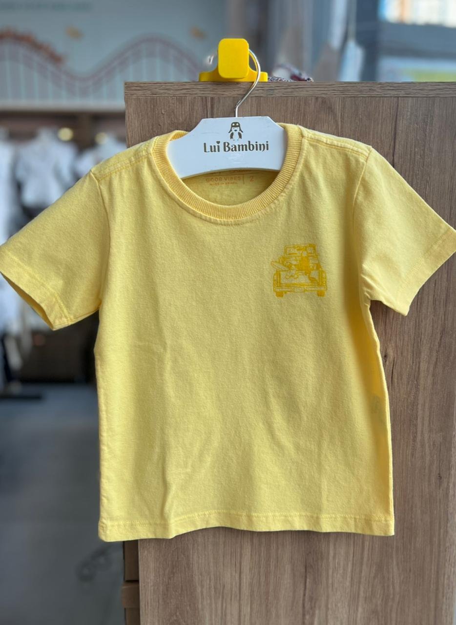 CAMISETA MANGA CURTA CARRO VIAGEM MONTANHAS MENINO DUDES - AMARELO