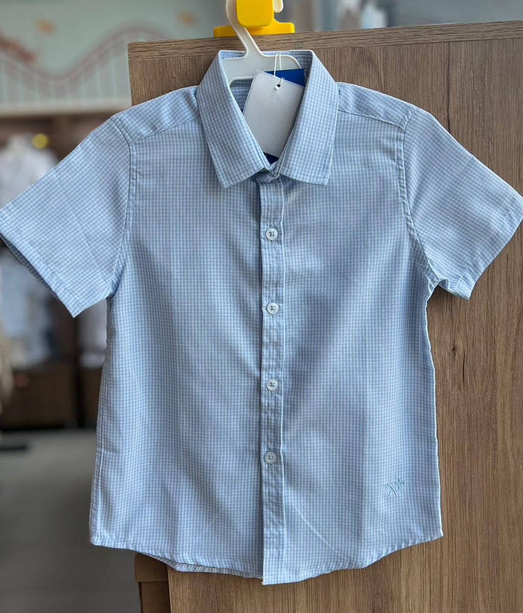 CAMISA MANGA CURTA TRICOLINE XADREZ FESTA JUNINA MENINO RICHES - AZUL