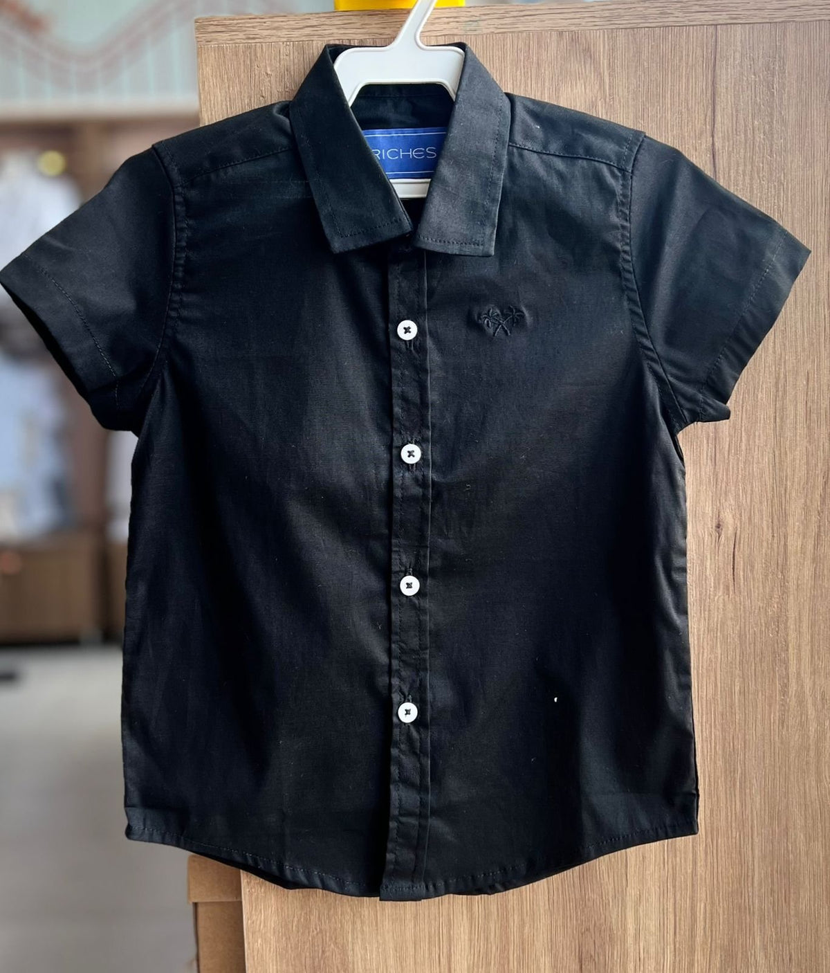 CAMISA MANGA CURTA BOTÕES TRICOLINE MINIMALISTA MENINO RICHES - PRETO