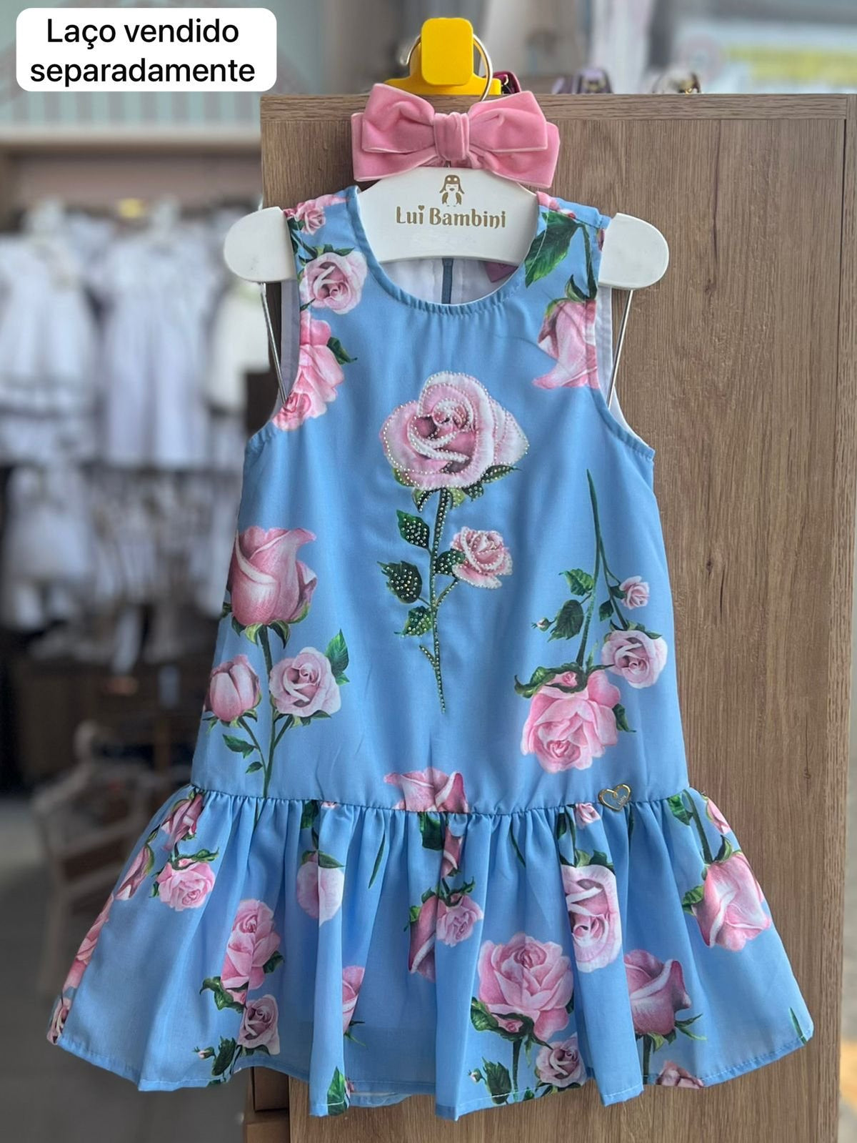 VESTIDO REGATA FLOR STRASS TRAPEZIO MENINA LULUZINHA - AZUL