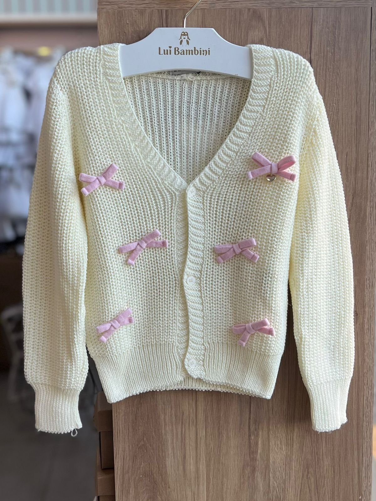 CASACO CARDIGAN MANGA LONGA TRICOT TRICO LAÇOS MENINA INFANTI - CREME