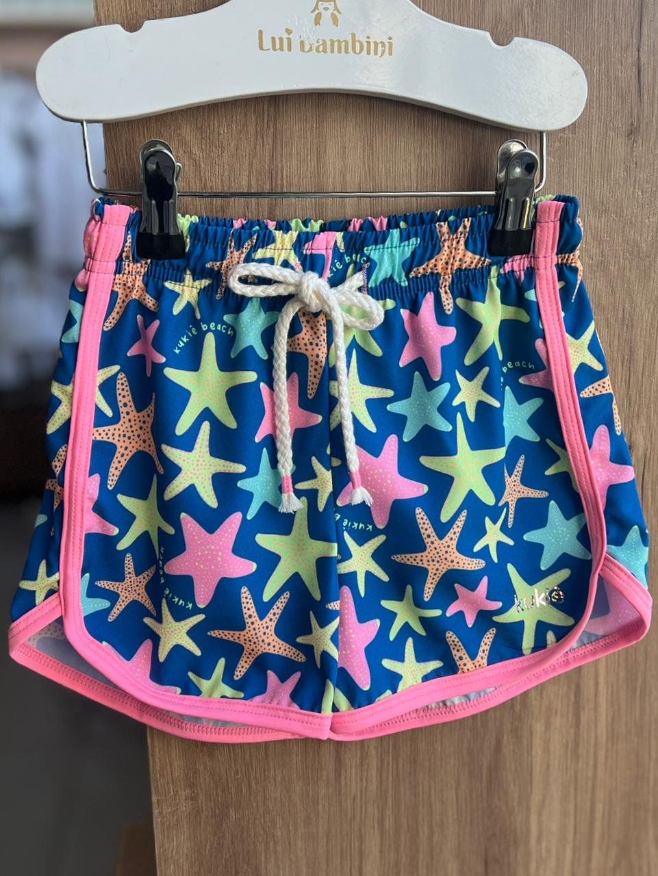SHORT SAIDA DE PRAIA NYLON ESTRELAS DO MAR CORDÃO MENINA KUKIÊ - AZUL ESCURO